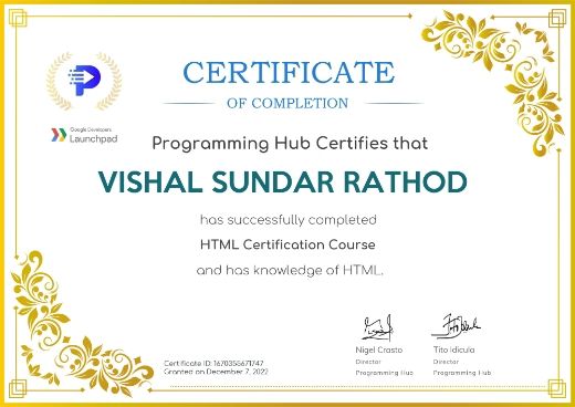 HTML Certificate